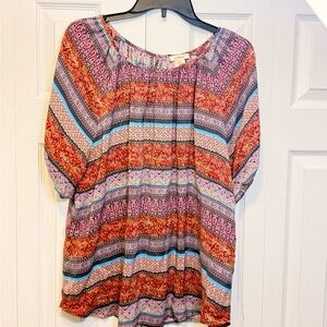 Sundance 100% Silk Boho Peasant Blouse XL Multicolor Patchwork Print